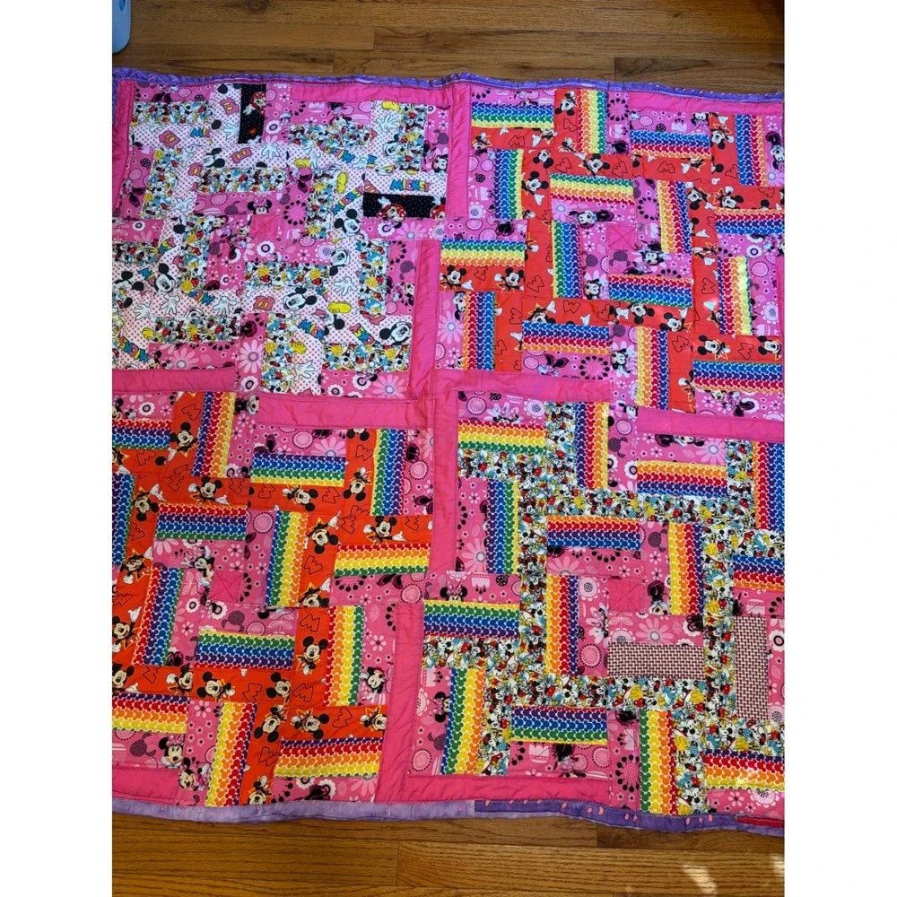 Handmade Disney Mickey Minnie Mouse Patchwork Quilt Kids Blanket 50x50 Cozy Cute